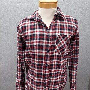 Bogari Mens Large  Red Plaid Pocket Long Sleeve Button Flannel Made in Italy